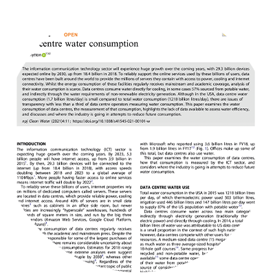 Data Centre Water Consumption