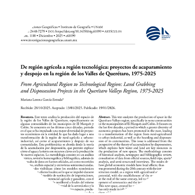 De región agrícola a región tecnológica: proyectos de acaparamiento y despojo en la región de los Valles de Querétaro, 1975-2025