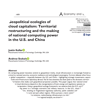 Geopolitical ecologies of cloud capitalism: Territorial restructuring and the making of national computing power in the U.S. and China