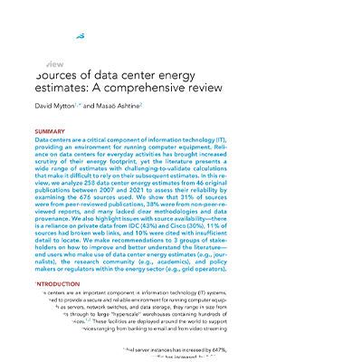 Sources of Data Center Energy Estimates: A Comprehensive Review