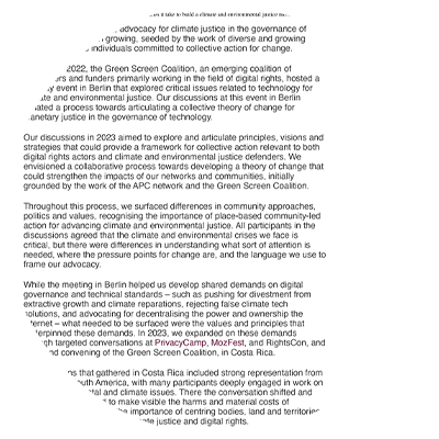 What does it take to build a climate and environmental justice movement in digital rights advocacy?